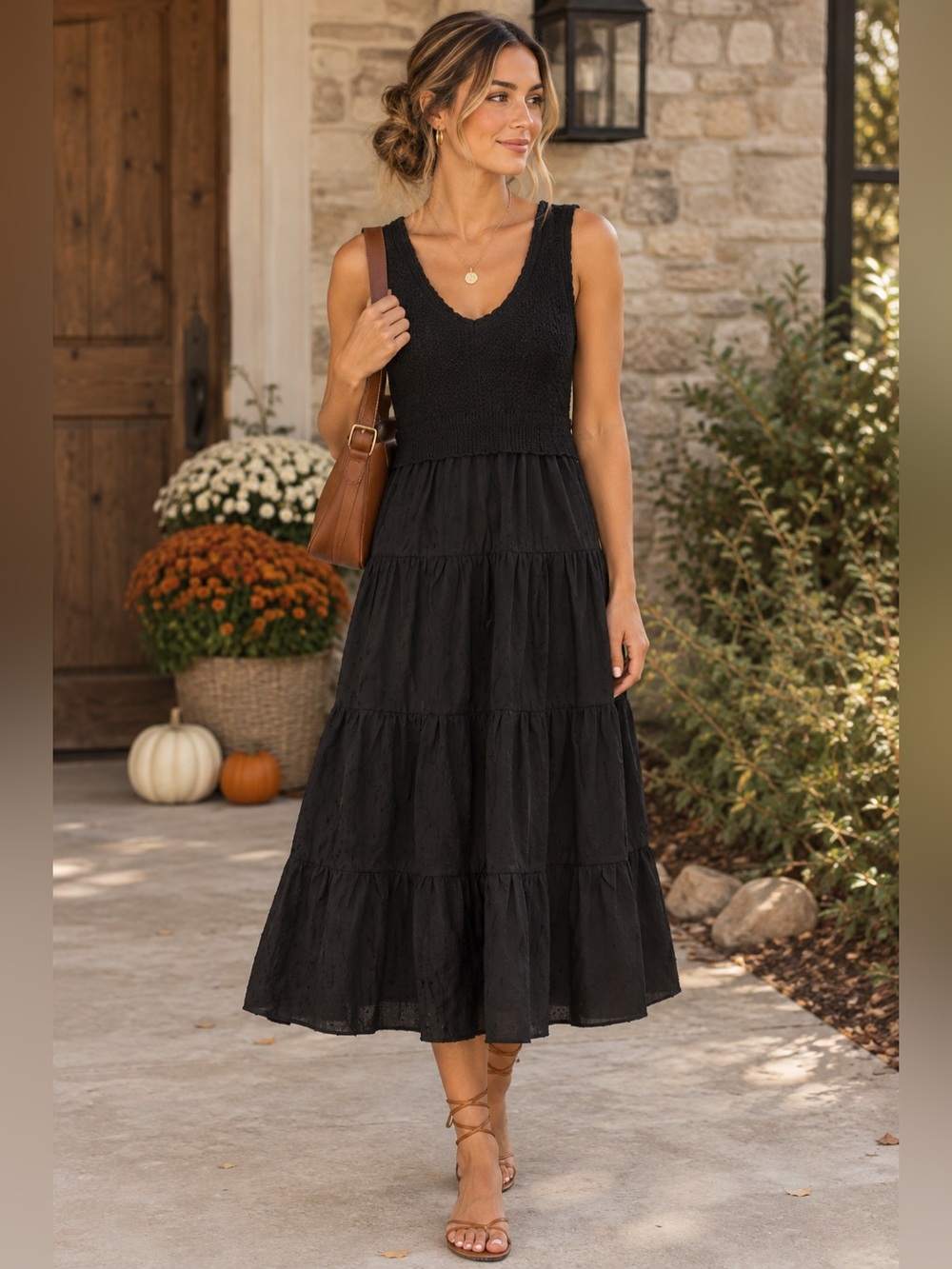 Say What Women’s Black Knit Woven Cotton Midi Sleeveless Dress